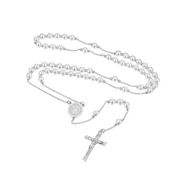 Imagem de FaithHeart Colar católico com contas de terço para homens, São Miguel/São Cristóvão/Virgem Maria, rosários de oração com crucifixo, cruz de aço inoxidável, rosário de oração, 66+16cm (26+6.5 inches