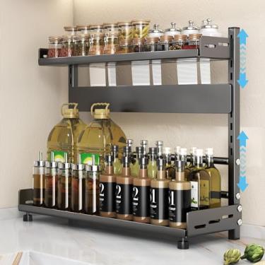 Imagem de VORA Organização de especiarias para gabinete, 2 camadas de metal ajustável em altura de cozinha, organizadores de armário de especiarias, prateleira de balcão de cozinha à prova de ferrugem com