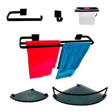 Imagem de Kit Para Banheiro Luxo Premium Preto Modelado em Vidro - Diretoo, Fumê