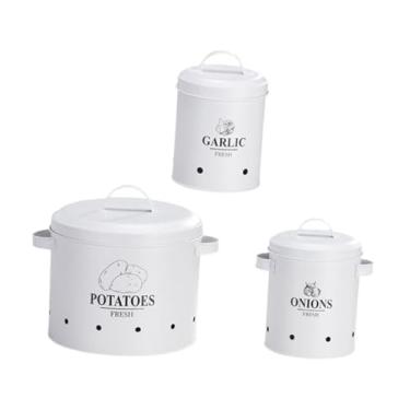 Imagem de Bothyi 3pcs vegetais armazenamento de armazenamento de batata lata multifuncional de cozinha de cozinha de cozinha para caramba para decoração de fazenda, Branco