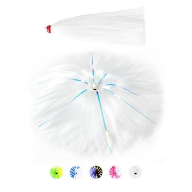 Imagem de BLUEWING Iscas de pesca marítima de 1/56.7 g com cabeça de chumbo, pesca em água salgada, bruxas, saia Ballyhoo Big Game para atum, Wahoo, Sailfish, Mahi Mahi, branca