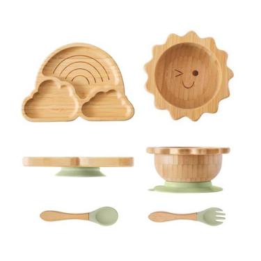 Imagem de Conjunto de Alimentação para Bebês - Pratos e Tigelas de Bambu com Ven