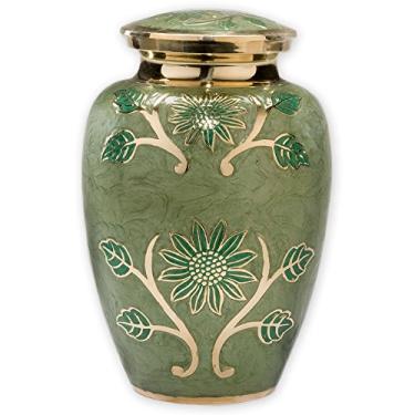 Imagem de Beautiful Life Urns Urna De Cremação Grande De Latão Verde Garden, Urna Funerária De Latão Exclusiva Com Detalhes Em Esmalte Dourado E Verde, Grande