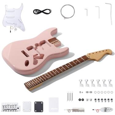 Imagem de Leo Jaymz Kits De Guitarra Elétrica Estilo St Faça Você Mesmo, Corpo De Mogno Pintado Com Spray, Escala De Madeira De Louro E Braço De Bordo, Incluindo Todos Os Componentes (St-Rosa Claro)