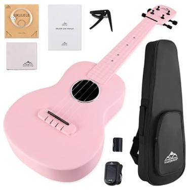 Imagem de Ukulele de concerto, kit de ukelele de fibra de carbono EASTROCK de 58 cm para crianças estudante adulto profissional, iniciante Uke com capa, alça, capo, cordas, rosa