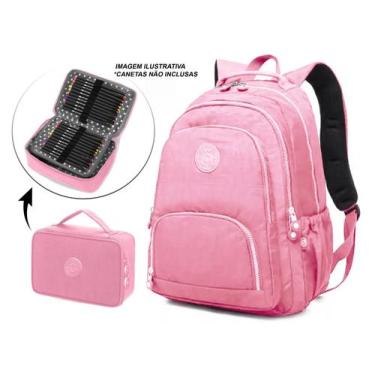 Imagem de Mochila Feminina Notebook Tactel Escolar Leve + Estojo quadrado super 