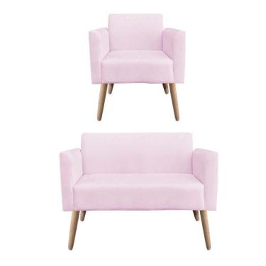 Imagem de 01 Namoradeira E 01 Poltrona Marisa Suede Rosa Bebê - DROSSI