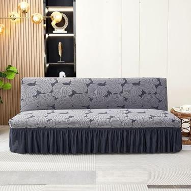 Imagem de Capa de futon sem braços com saia de babados, sofá-cama futon altamente elástica(Gray,Large (190-210cm))