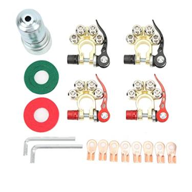 Imagem de GRCFUMO 4 unidades de conectores de terminal de bateria de carro, terminais de bateria, poste superior com 4 postes, terminais de bateria de condutividade elétrica forte,