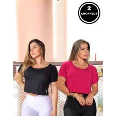 Imagem de Kit Fitmoda com 2 Croppeds Tops Feminino Academia Fitness Verão, Preto