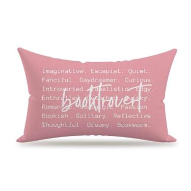 Imagem de XUISWELL Booktrovert Capas de almofada lombar de leitura rosa 30 x 50, decoração de livros, presentes para amantes de livros, decoração de biblioteca de canto de sala de leitura