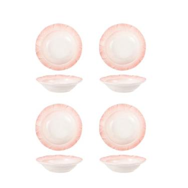 Imagem de Conjunto de tigela e prato de cerâmica simples e personalizado, tigela de arroz de cerâmica rosa doméstica prato de sopa de macarrão - prato de renda de 11,4 cm - renda rosa de mudança gradual - 4