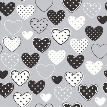 Imagem de Papel De Parede Corações Cinza E Preto Quarto Infantil 5m - DELIQUADRO