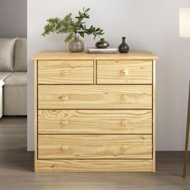 Imagem de Cômoda Madeira Maciça 5 Gavetas Rondo - IDIMEX, Natural