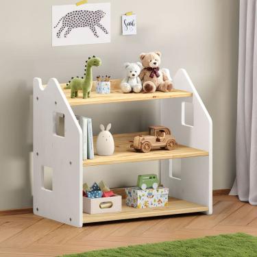 Imagem de Estante Multiuso Infantil Organizadora Montessori Yasmin Natural Branco