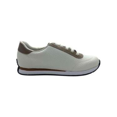 Imagem de Tenis Feminino Usaflex Couro Casual Cadarço Elástico Branco-Feminino