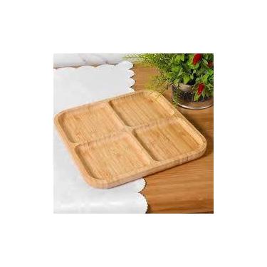 Imagem de Bandeja Petisqueira De Bambu Quadrada Com 4 Divisórias 30cm - HM COMER