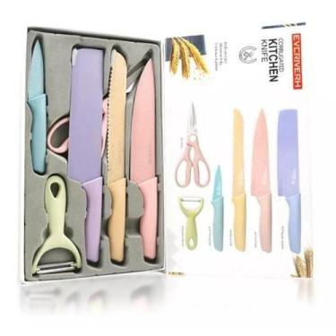 Imagem de Conjunto 6 Facas Confeiteiro De Cozinha De Aço ColoridoER0278 - Conjun