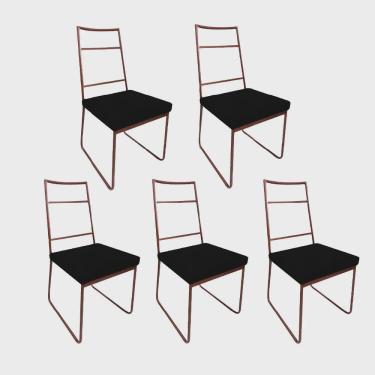 Imagem de Kit 05 Cadeiras Sala de Jantar Escritório Office Stark Industrial Ferro Bronze Corino Preto - Ahz Móveis