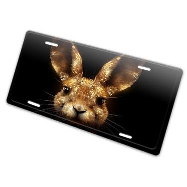 Imagem de Retrato geométrico de coelho digital geométrico pontos pontos linda capa de matrícula - etiqueta artística de alumínio para carro, à prova de ferrugem, design exclusivo novidade - 15 x 30 cm