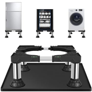 Imagem de Mini suporte de geladeira com tapete de silicone, altura ajustável 21 cm - 23,5 cm, base de suporte de lavadora e secadora com base de silicone de 59,9 cm x 59,9 cm, mini suporte de geladeira para