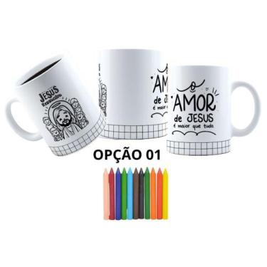 Imagem de Kit Páscoa Jesus Coelho Caneca Plástico+ Giz De Cera Colorir - LARANJA