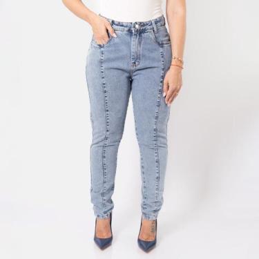 Imagem de Calça Feminina Jeans Mom Cintura Alta Moda Elegante Top - SWISS BOUTIQ