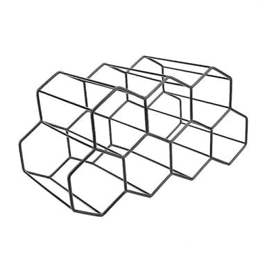 Imagem de P9IDEDFH Rack de vinho moderno de metal favo de mel rack de vinho armazenamento de garrafa de vinho colmeia rack de vinho hexagonal 9 garrafas suporte de vinho display suporte de garrafa de vinho (cor