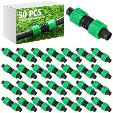 Imagem de Tujoe 50 peças conector de irrigação por gotejamento acoplamento de fita de gotejamento verde 5/8 polegadas conectores de linha de gotejamento junta universal ferramentas de irrigação por gotejamento