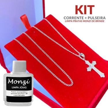 Imagem de Kit Correntinha De Prata Grumet e Pulseira Escama de Peixe - Alzza Pra