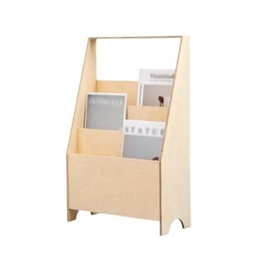 Imagem de Porta-jornais de chão Porta-revistas nórdico, estante simples, porta-pôsteres de três camadas, porta-jornais para sala de estar, expositor e armazenamento Porta-revistas de chão(Original Wood)