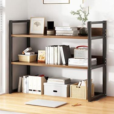 Imagem de Estante de mesa de mesa simples - Estante de mesa de ferro forjado de 3 camadas, rack de armazenamento de dormitório de vento industrial, estante de mesa de computador, suporte multifuncional para
