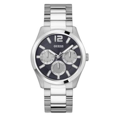 Imagem de GUESS Relógio masculino Zen de aço inoxidável, Prata, Moderno