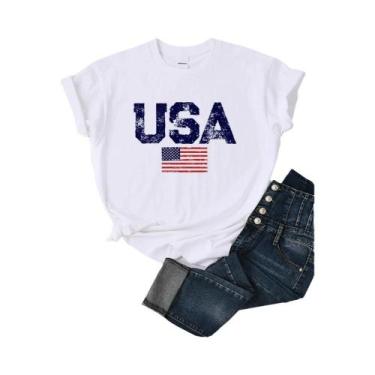 Imagem de Camiseta Feminina Verão - Estilo Hip Hop com Estampa de Bandeira Ameri