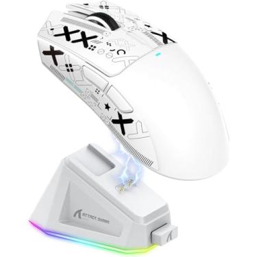 Imagem de ATTACK SHARK X11 Mouse leve para jogos PAW3311 Sensor óptico 5 botões programáveis para PC/Mac, branco e adesivo