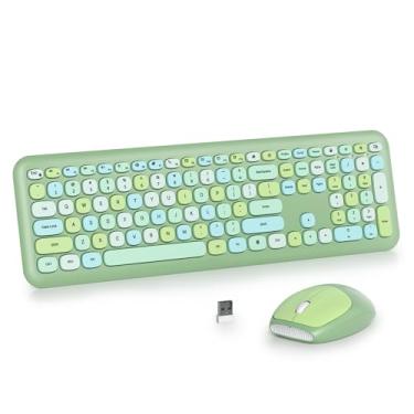 Imagem de Surmen Lindo teclado e mouse verde colorido sem fio, silencioso, retrô, máquina de escrever, sem fio, silencioso, fino, baixo ruído, 2,4 GHz para computador, desktop, laptop (verde sálvia)