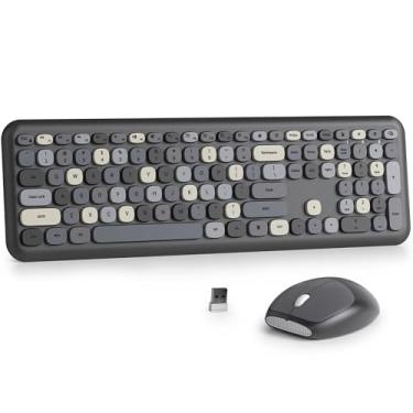 Imagem de Fogruaden Combo silencioso de teclado e mouse sem fio, máquina de escrever retrô fofa de 2,4 GHz, teclado preto colorido, design fino, digitação de baixo ruído para casa, escritório, Windows PC