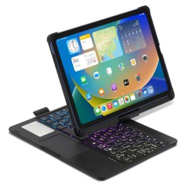 Imagem de kaidisen Teclado rotativo 360 para iPad A16 (11ª geração, 11 polegadas, 2025) iPad 10ª geração 2022 10,9 polegadas capa com teclado touchpad 7 cores retroiluminado dobrável teclado 360 rotativo, preto