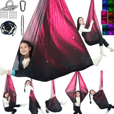 Imagem de HiChrote Balanço sensorial para crianças comporta até 136 kg de terapia interna e externa com gancho de rede kit de cabide para acalmar, efeito para autismo, TDAH ou SPD. (rosa espacial)