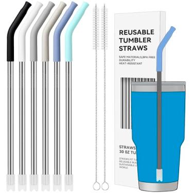 Imagem de Soledea Canudos de metal com ponta de silicone para Stanley e outros copos de 890 ml, canudo de metal reutilizável (cor 1)