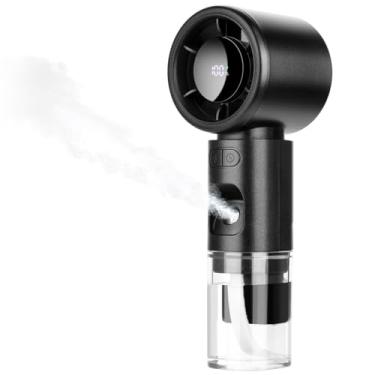 Imagem de Ventilador portátil de nebulização, mini ventiladores turbo recarregáveis 2 em 1, ventilador de mão de resfriamento ajustável de 5 velocidades, ventiladores pessoais com visor digital de LED para