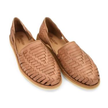 Imagem de Macarena Collection Sandálias femininas Huarache de couro colorido mexicano, sandálias planas femininas estilo 813, Bronzeado, 37