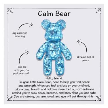 Imagem de Presente de cartão Calm Bear - Presentes de abraço de urso de resina azul para ansiedade, alívio de estresse, relaxamento, presentes de abraço de ursos confortáveis para família de amigos ansiosos