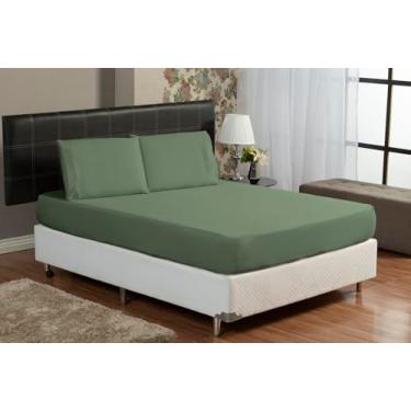 Imagem de Jogo de Cama Queen 3 Peças 300 Fios 100% Algodão Egípcio – Lençol com Elástico + 2 Fronhas, Percal Macio e Toque Fresco (Verde Musgo)