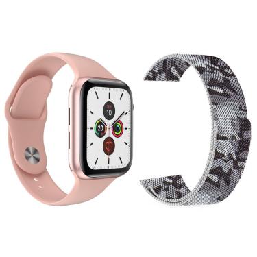 Imagem de Kit 1 Smartwatch Rosa + 1 Pulseira Camuflada