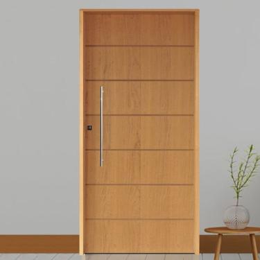 Imagem de Kit Porta De Madeira Pivotante 210X72Cm Batente 14Cm Fechadura 803 Rolete Externa Imbuia