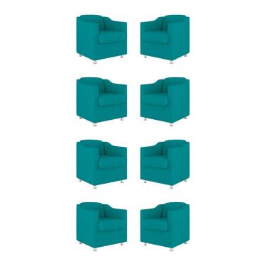 Imagem de Kit 08 Poltronas Decorativas Sala De Espera Clinica Tecido Cor:azul Turquesa