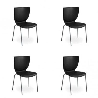 Imagem de Conjunto 4 Cadeiras Empilháveis Mono Prima Design Preto/Prata