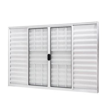 Imagem de Janela De Aluminio Veneziana 100x120cm 6 Folhas Com Grade E Vidro Liso Slim Modular Ramassol Branco