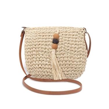 Imagem de Peicees Bolsa transversal de palha feminina Boho clutch bolsa de ombro boêmia praia bolsa de ombro para férias de verão bolsa de viagem Sling Bag, Bege